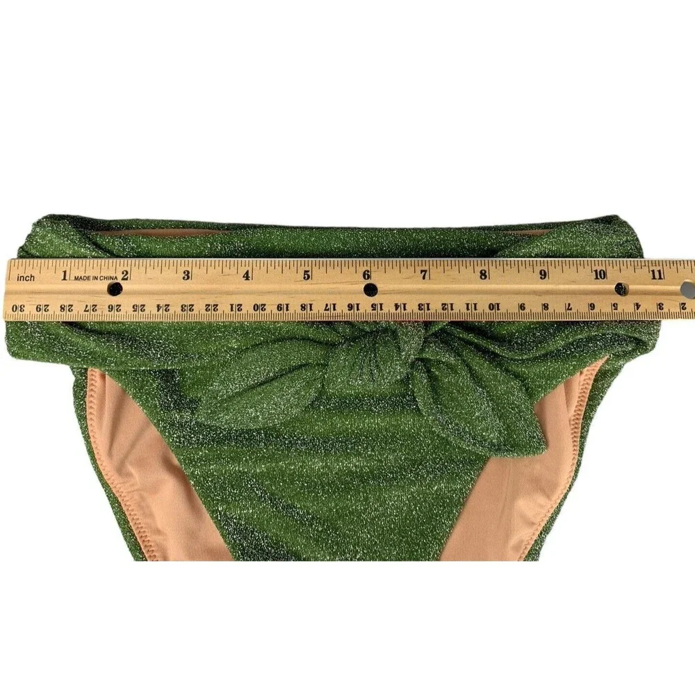 New! J. Crew Bikini Bottom Size XXS High Cut Tie Waist Green Sparkle BC133